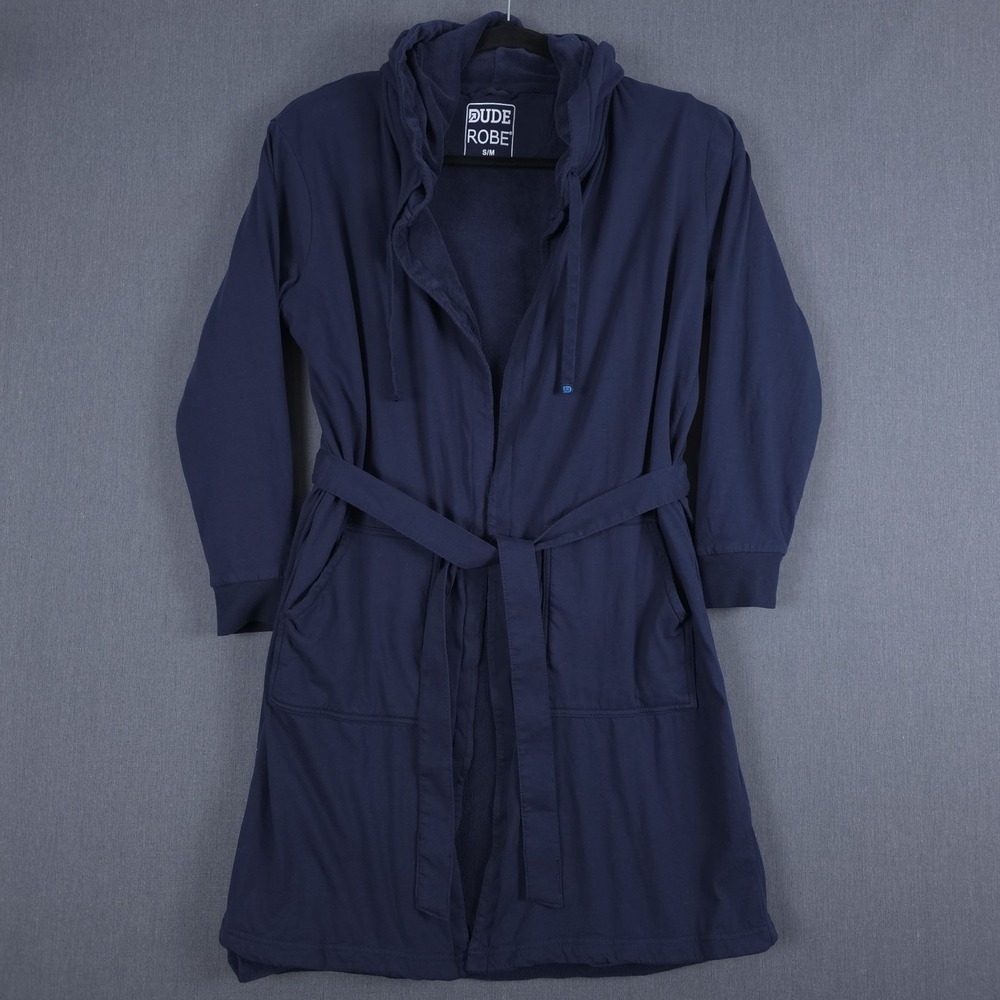 Dude Robe Navy Blue Hooded Tie Belt Cotton Robe‎ Mens Size Small/Medium